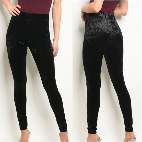 BLACK CRUSHED VELVET LEGGINGS - Picture 3 of 3